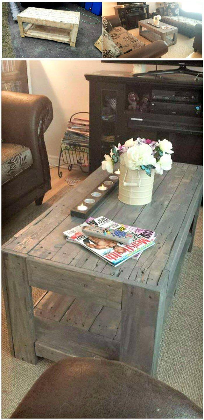 DIY Wood Pallet Coffee Table - Easy Pallet Ideas - Pallet Furniture