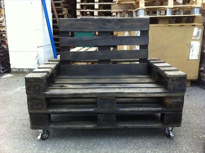 recycled pallet stained rolling chair