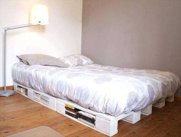 diy pallet white painted platform bed with storage