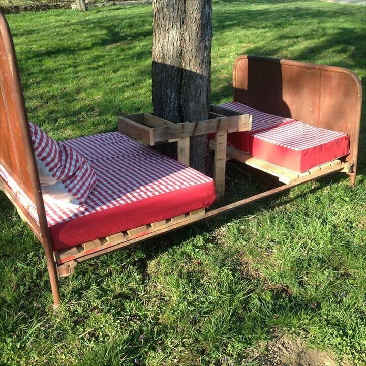 recycled pallet and old bed garden sitting furniture