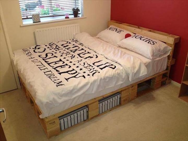 wooden pallet bed with storage