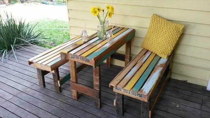 reclaimed pallet breakfast table with benches