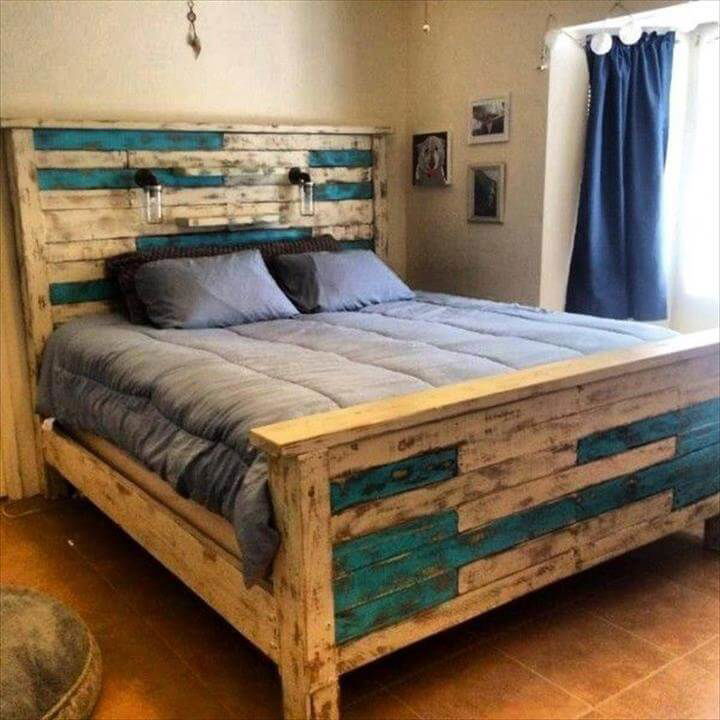 42 DIY Recycled Pallet Bed Frame Designs Page 5 Of 6 Easy Pallet Ideas   Queen Size Pallet Bed With Headboard 