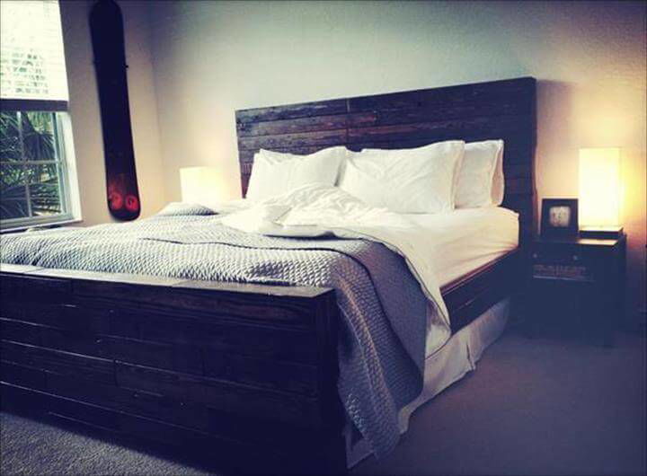 diy black stained pallet bed design