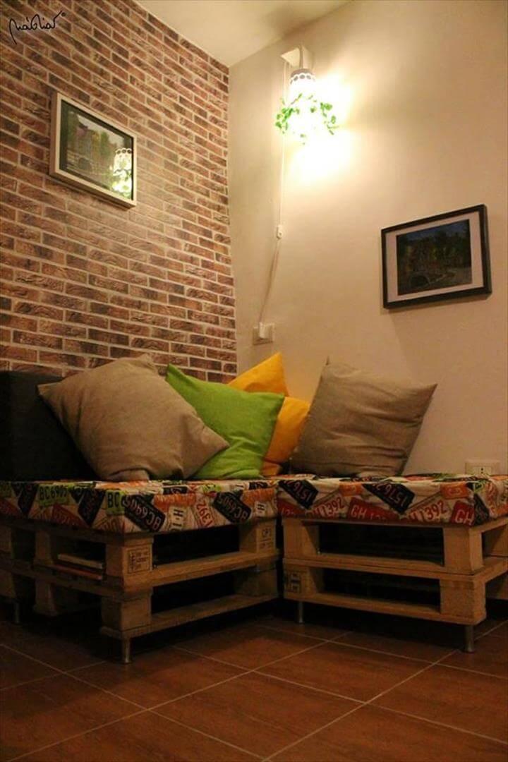 repurposed pallet backless corner sofa
