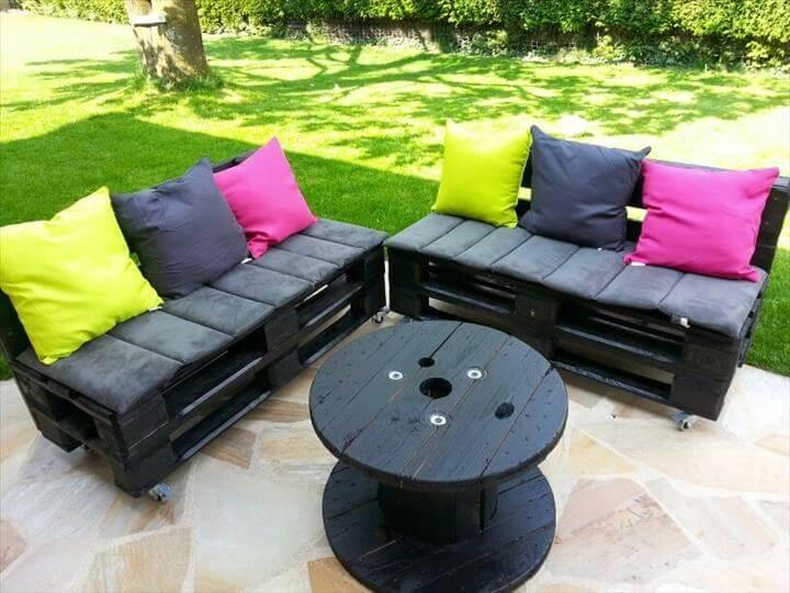 upcycled pallet black painted sofa with cushion