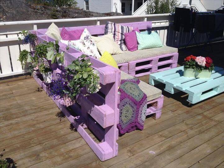 diy pallet light purple sofa with planter