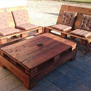 recycled pallet tufted lounge chairs and coffee table