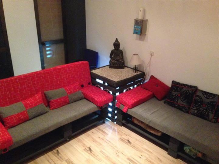 repurposed pallet cushioned sofa with storage