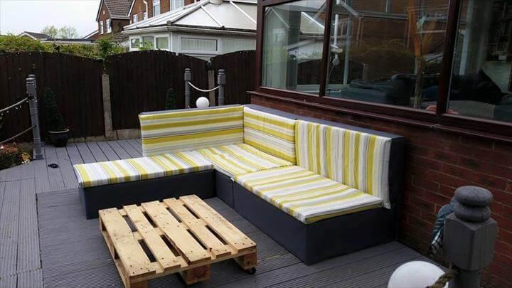 diy whole pallet L-sofa with cushion