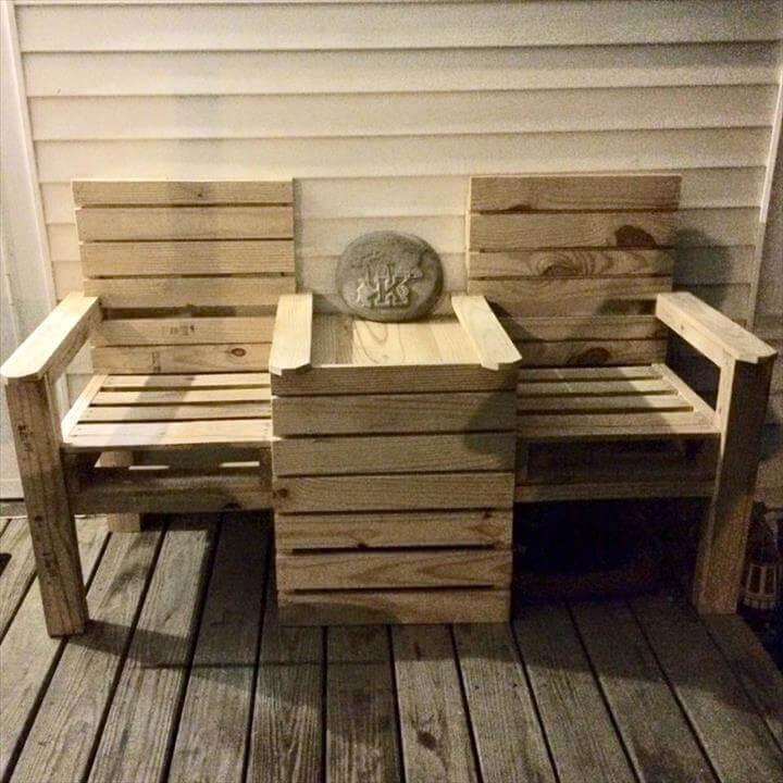 handmade wood pallet double chair bench