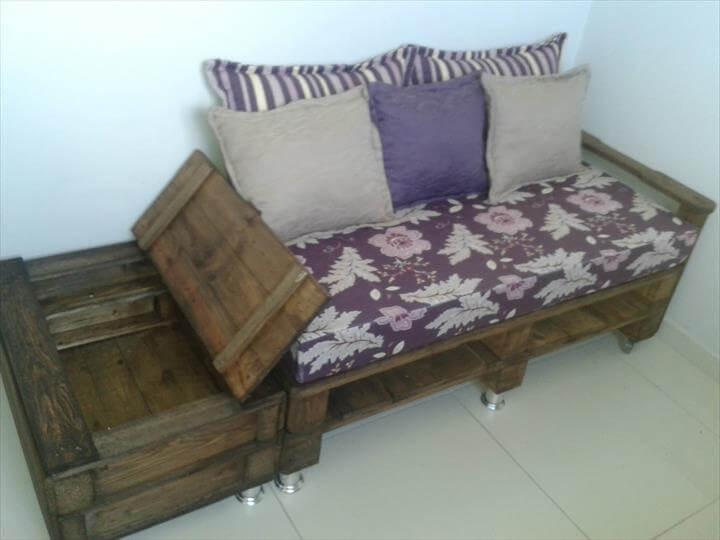 diy whole pallet sofa with side storage