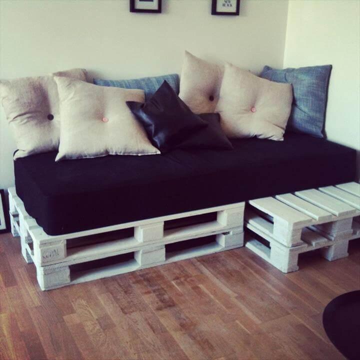 white painted whole pallet sofa installation