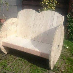 wooden pallet and cable spool garden bench