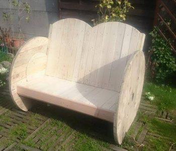 wooden pallet and cable spool garden bench