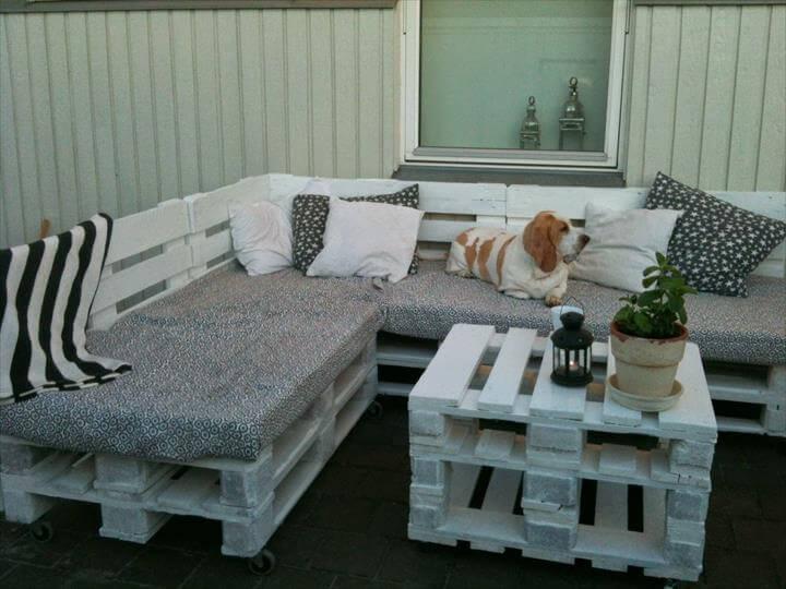 easy cushioned sofa made of pallets