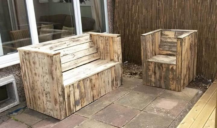 recycled pallet sturdy garden bench and chair