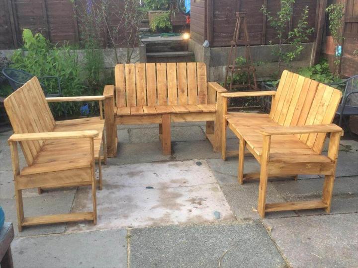 handcrafted pallet patio benches