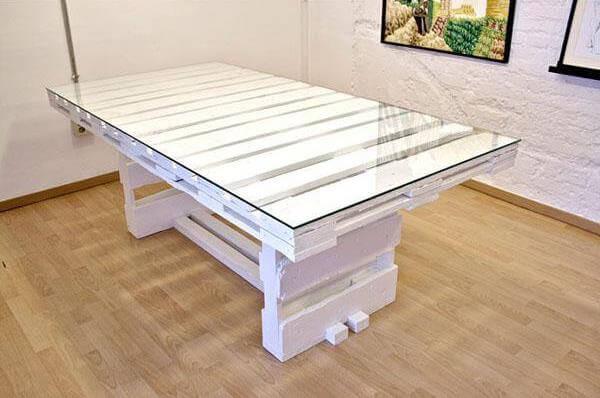 recycled pallet white coffee table with glass top