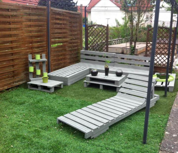reclaimed pallet grey painted pallet lounger and L-sofa