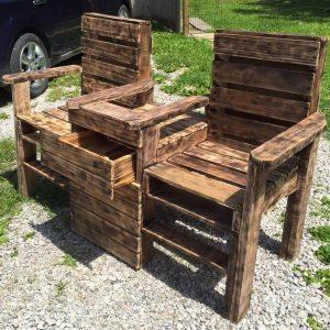 wooden pallet scorched double chair bench