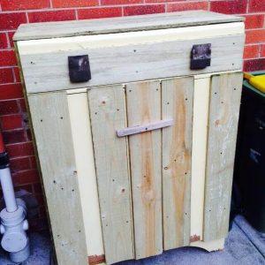 handcrafted pallet trash bin