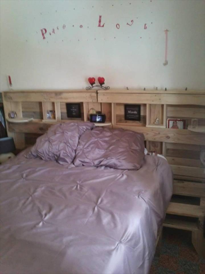 Pallet Bed With Headboard And Storage, Diy Pallet Headboard With Shelves