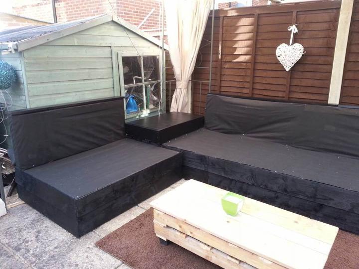 wooden pallet black fabric covered sofa