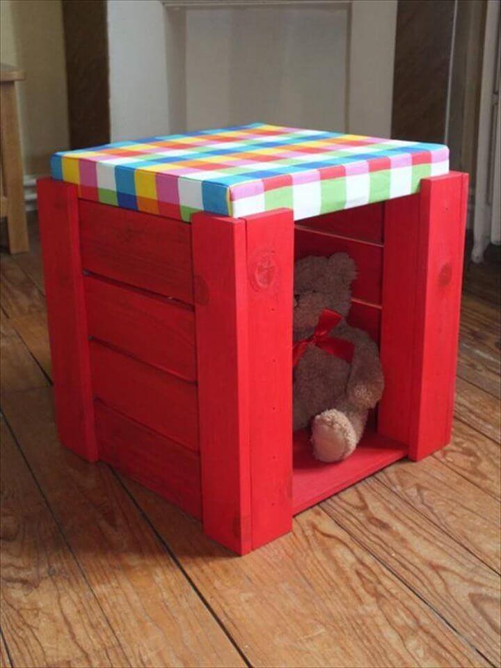 red painted pallet cushioned ottoman