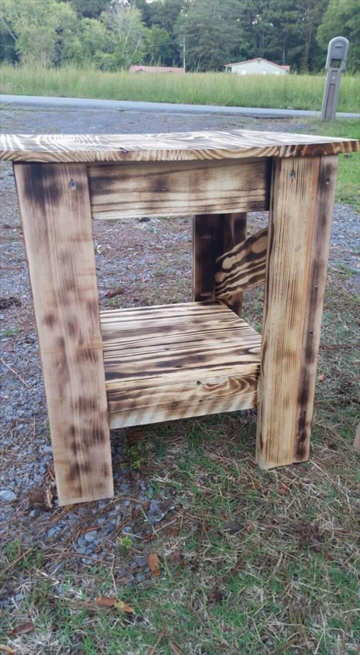 handmade wooden pallet side table with built in shelf
