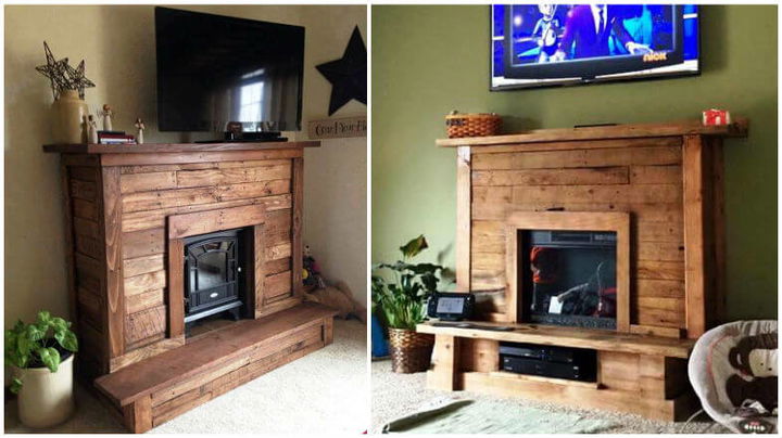 Pallet Fireplace with TV Stand - Easy Pallet Ideas