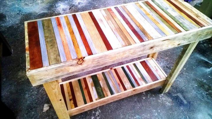 colorful pallet island or console table