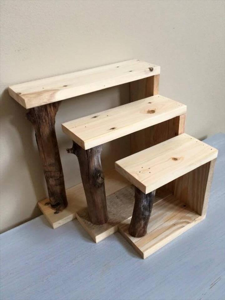 Recycled Pallet and tree branch shelves