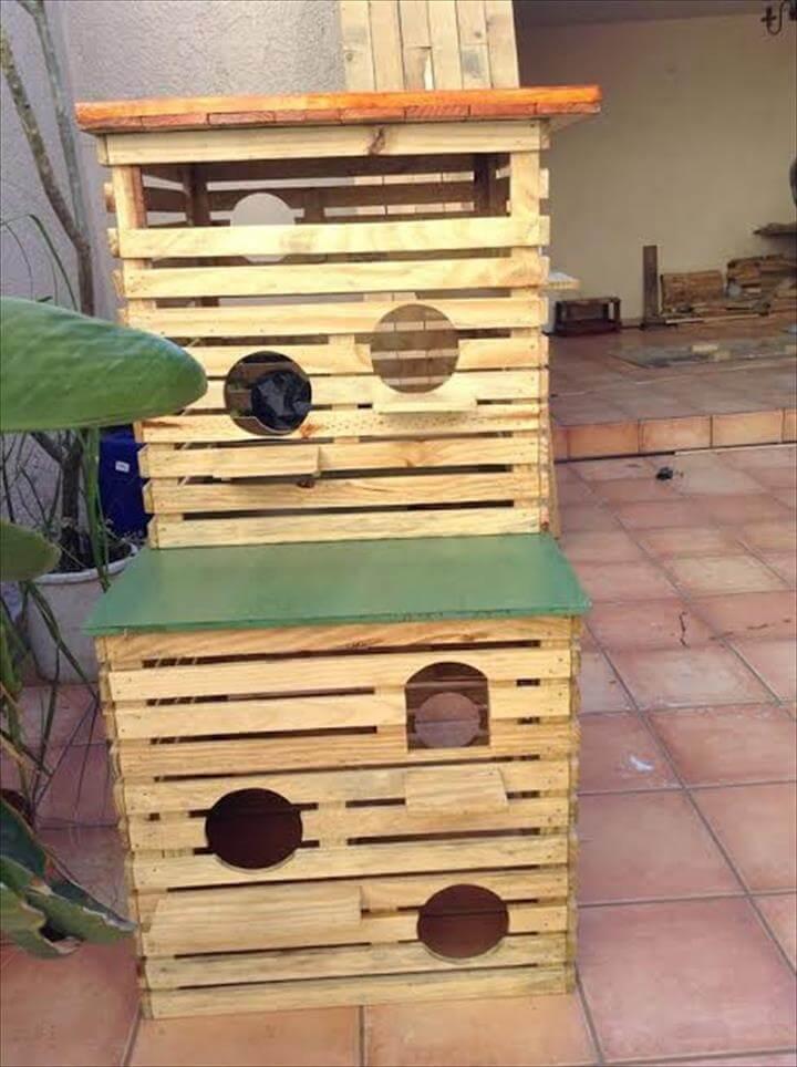 upcycled wooden pallet double storey pet house