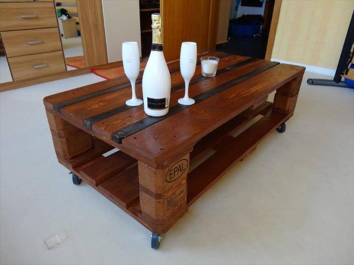 upcycled wooden pallet coffee table with bottom shelf