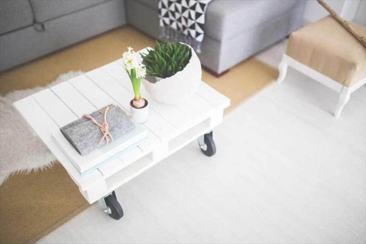 mini chic white pallet coffee table with wheels