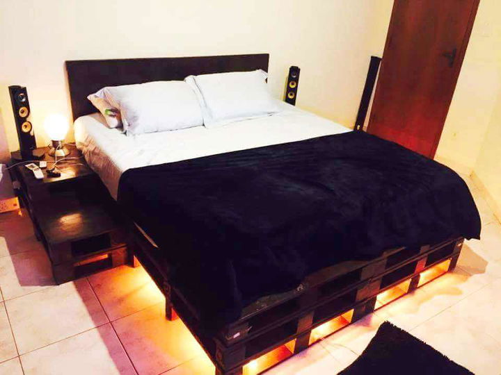 black pallet lighted platform bed