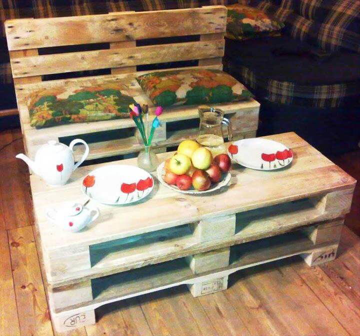 handmade pallet bench and coffee table