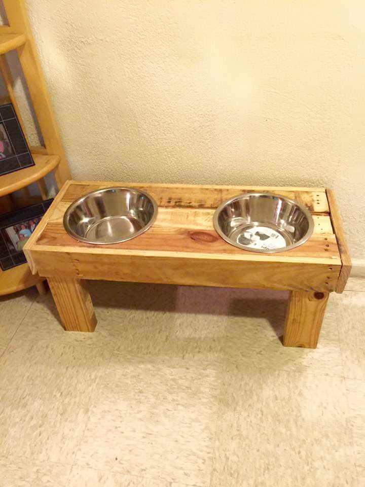 low-cost pallet dog bowl stand