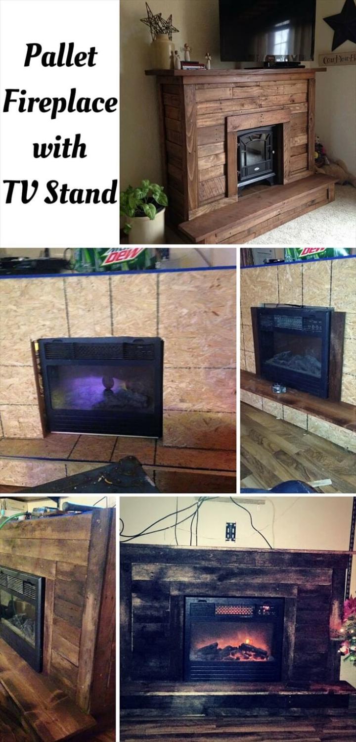 Pallet Fireplace with TV Stand
