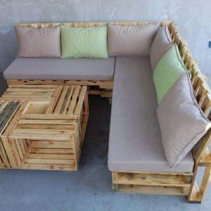 recycled pallet L-shape sofa set
