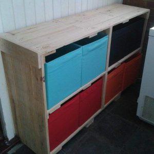 handcrafted wooden pallet storage unit