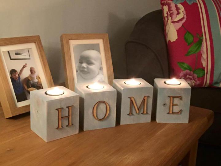 upcycled pallet HOME candle votives