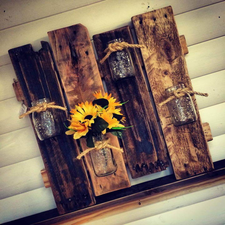 pallet and mason jar wall organizer