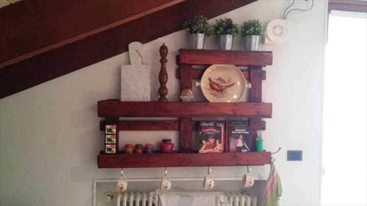 upcycled wooden pallet art style wall shelf