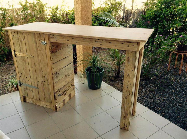 handmade wooden pallet bar with storage