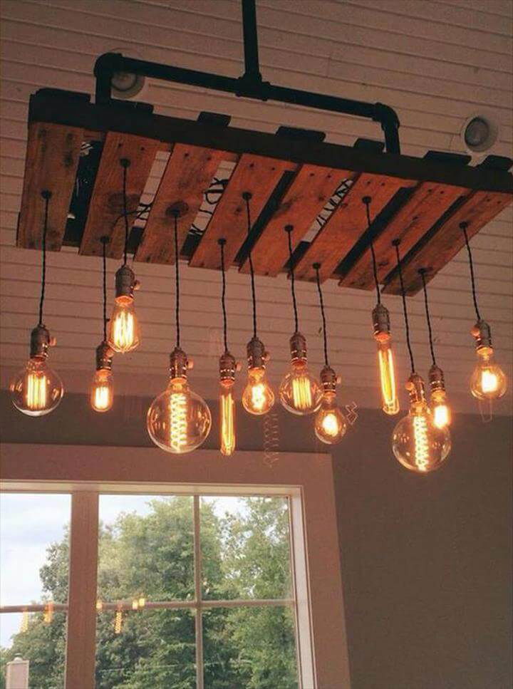 low-cost wooden pallet chandelier