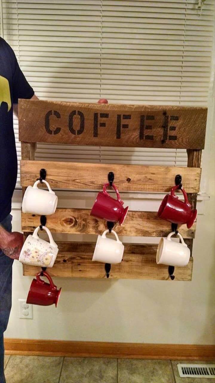 recycled pallet coffee mug rack