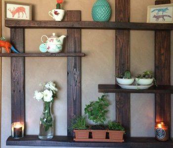 upcycled wooden pallet display shelf