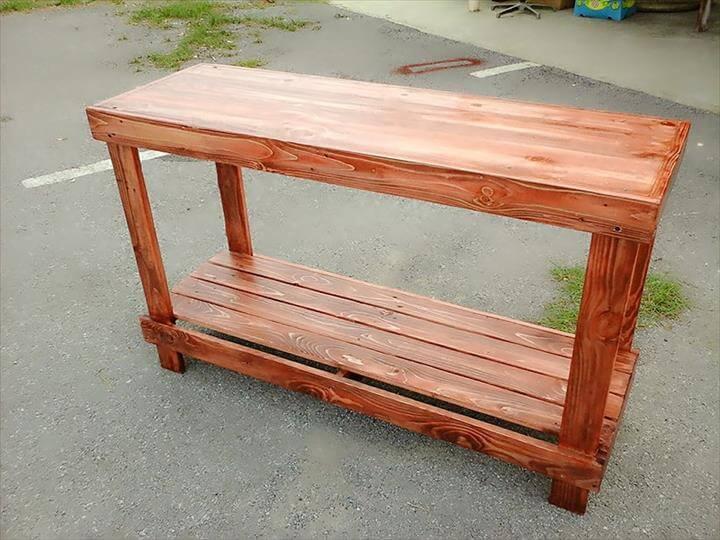 repurposed wooden pallet console